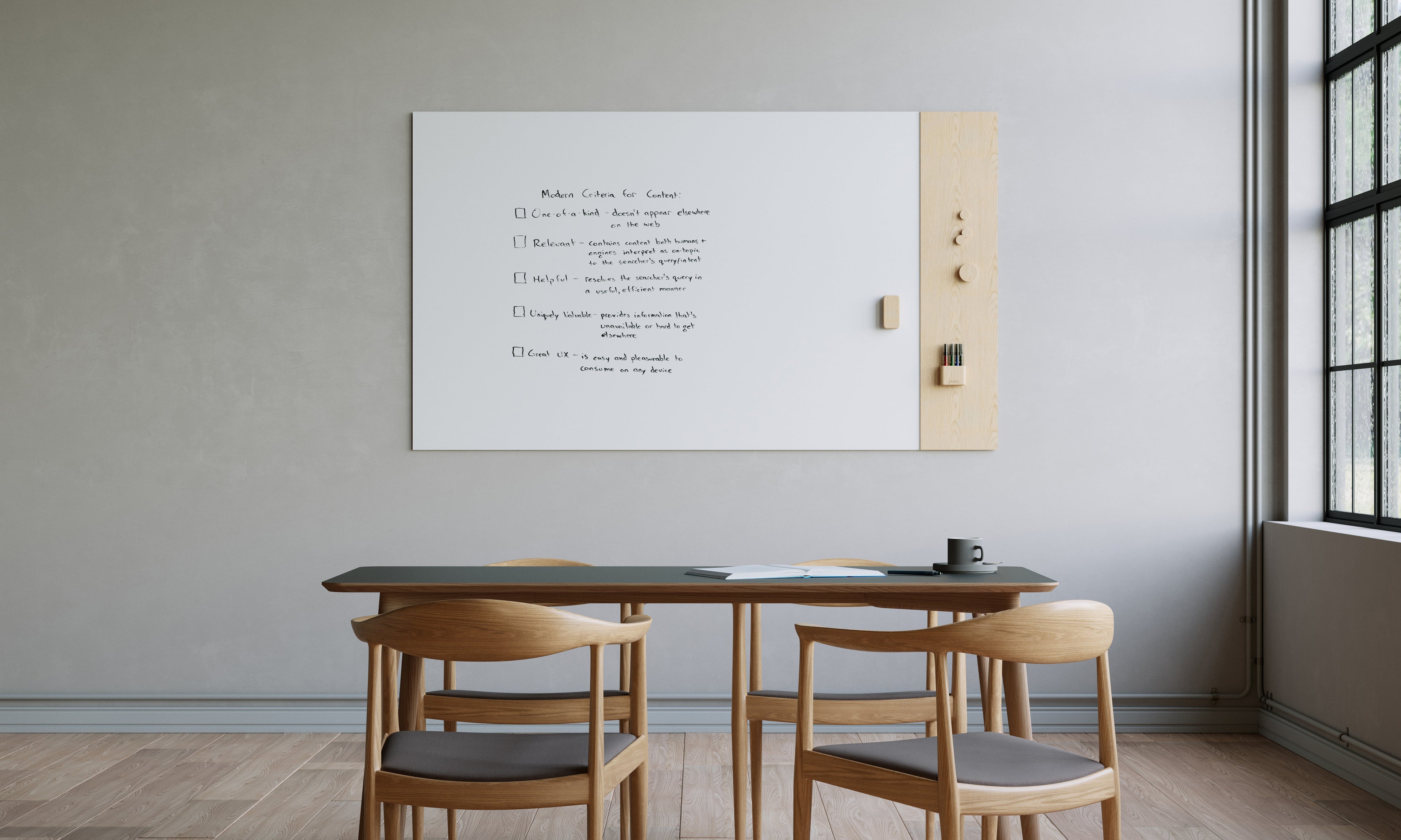Inkana matte glass whiteboard in industrial loft